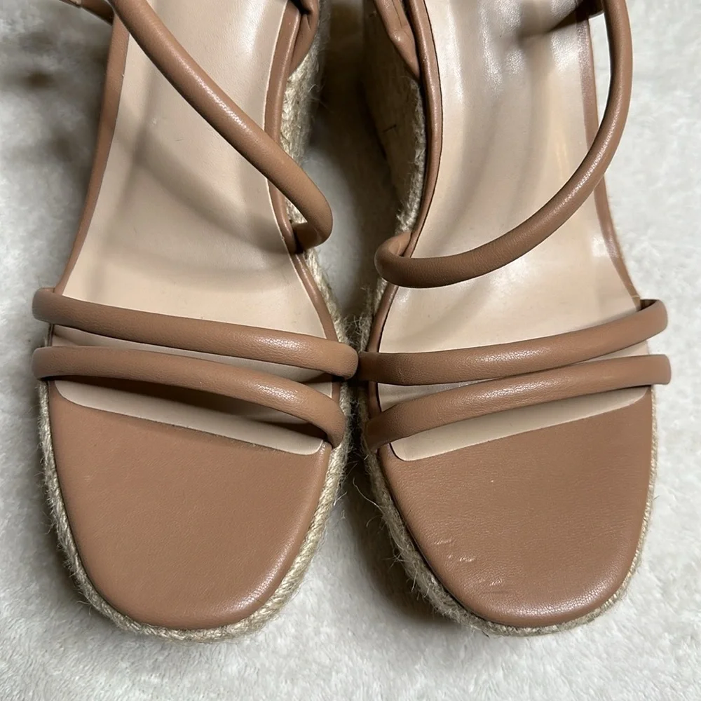 BP. Cohan Wedge‎ Espadrille Sandals Size 11 Strappy Ankle Strap Tan